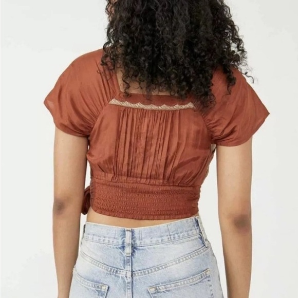 Sahara Embroidered Wrap Rust Brown Crop Top by Free People Size SMALL NWT - Picture 3 of 11